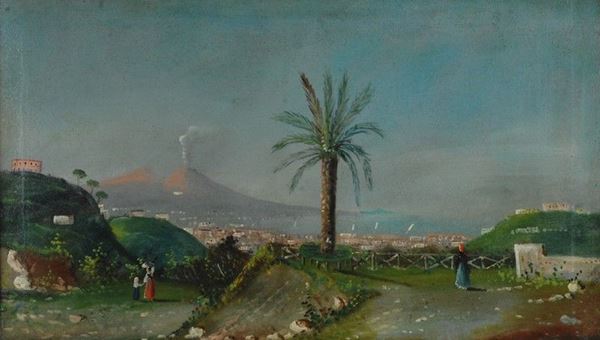 Anonimo, fine XIX sec. : Veduta di Napoli  - Olio su tela - Asta ANTIQUARIATO - Galleria Pananti Casa d'Aste