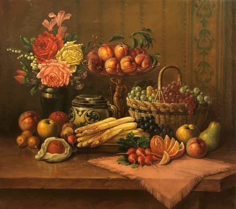 Anonimo, Inizi XX Sec. - Natura Morta con Frutta e Fiori