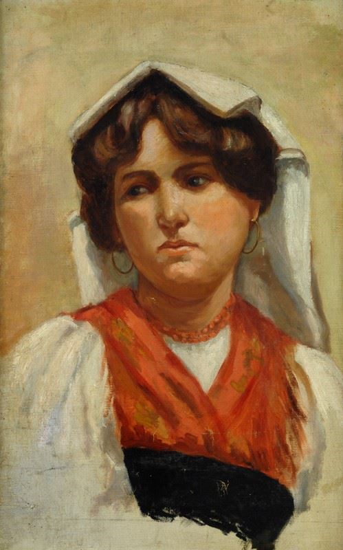 Scuola Italiana, XIX sec. : Popolana  - Olio su tela - Auction AUTORI DEL XIX E XX SEC - Galleria Pananti Casa d'Aste