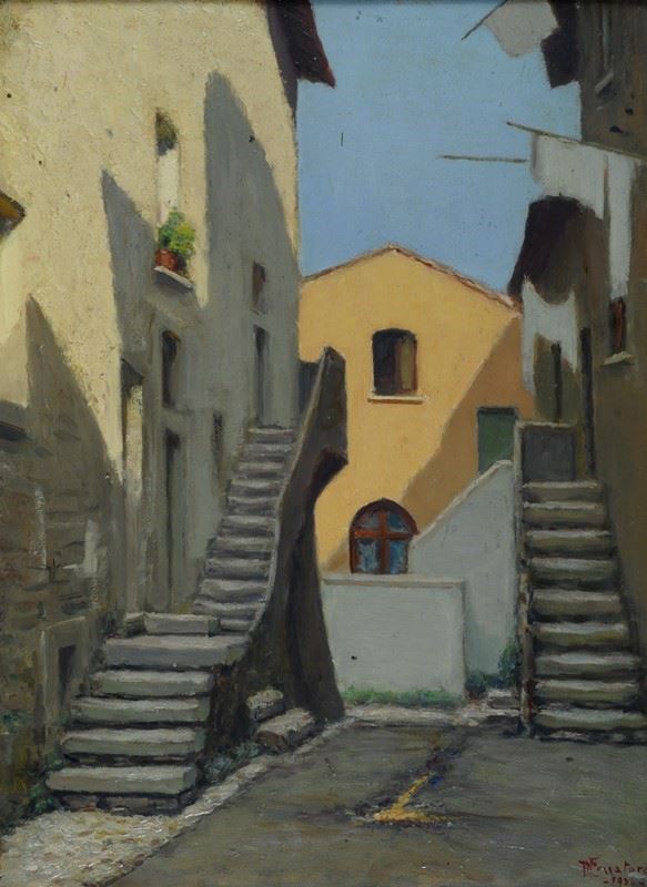 Raffaele Fossataro - Scorcio di strada, 1936 (fronte); Cacciagione, 1937 (retro) 