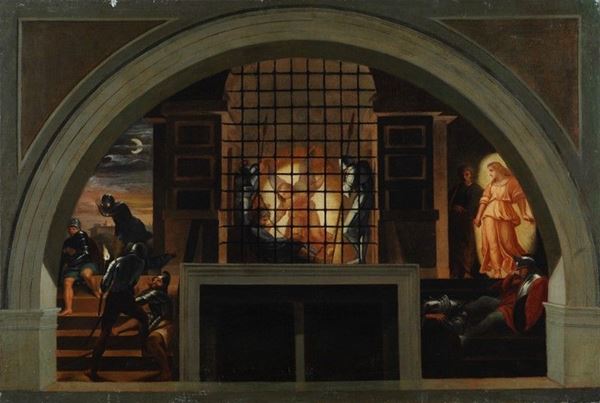 Anonimo, fine XIX sec. : Liberazione di San Pietro (da Raffaello)  - Olio su tela - Asta ANTIQUARIATO - I - Galleria Pananti Casa d'Aste