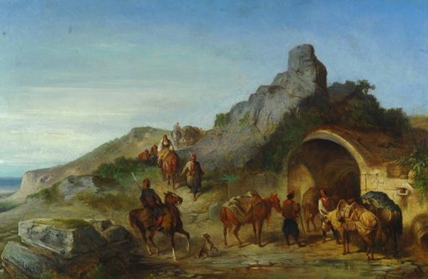 Anonimo, XIX sec. : La sosta  - Olio su tela - Asta AUTORI DEL XIX E XX SEC - Galleria Pananti Casa d'Aste