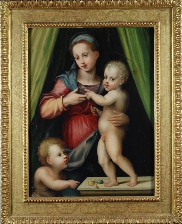 Scuola Fiorentina, XVI sec. - Madonna con Bambino e San Giovannino 