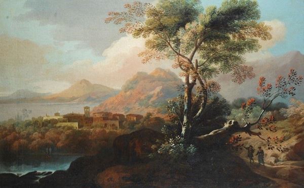 Scuola Italia Centrale, inizi XVIII sec. - Paesaggio con figure
