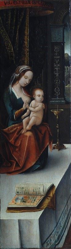 Anonimo, XIX sec. : Madonna con bambino    - Olio su tavola - Auction ANTIQUES -  [..]