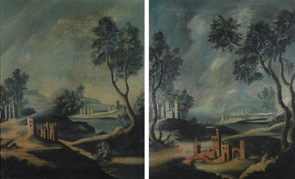 Scuola Veneta, XVIII sec. - Coppia di paesaggi