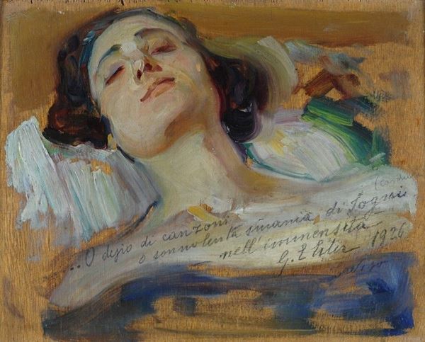 Giulio Ettore Erler : Volto di donna  (1926)  - Olio su legno - Asta AUTORI DEL XIX E XX SEC - II - Galleria Pananti Casa d'Aste