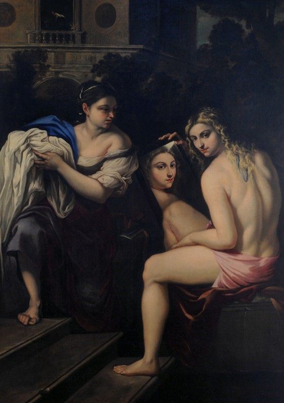 Scuola Emiliana, XVII sec. : Betsabea al bagno  - Olio su tela - Auction ANTIQUARIATO - I - Galleria Pananti Casa d'Aste