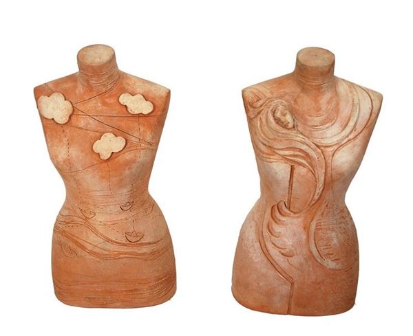 Giuliano Ghelli : Due busti in terracotta  - Terracotta - Asta ARTE MODERNA E CONTEMPORANEA - Galleria Pananti Casa d'Aste