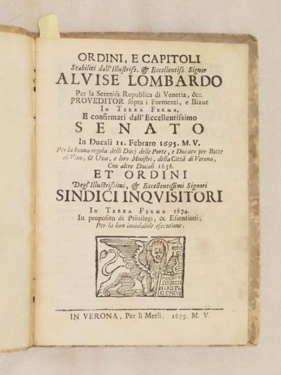 Ordini e Capitoli Stabiliti Dall’illustriss. & Eccellentiss. Signor Alvise Lombardo per la Sereni...