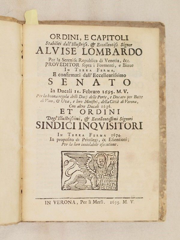 Ordini e Capitoli Stabiliti Dall’illustriss. & Eccellentiss. Signor Alvise Lombardo per la Sereni...