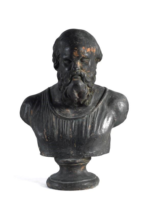 Anonimo, XIX - XX sec. : Busto di Socrate  - Terracotta a finto bronzo. - Asta STORART - GIOIELLI, ANTIQUARIATO - I - Galleria Pananti Casa d'Aste