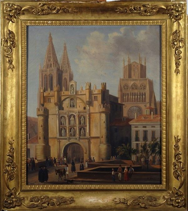 Alexandre Lieto : Veduta di cattedrale  (1847)  - Olio su tela - Asta Autori del XIX e XX sec. - II - Galleria Pananti Casa d'Aste