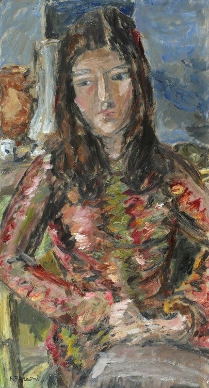 Enzo Faraoni : Donna seduta  - Olio su cartone - Asta ARTE MODERNA - Galleria Pananti Casa d'Aste