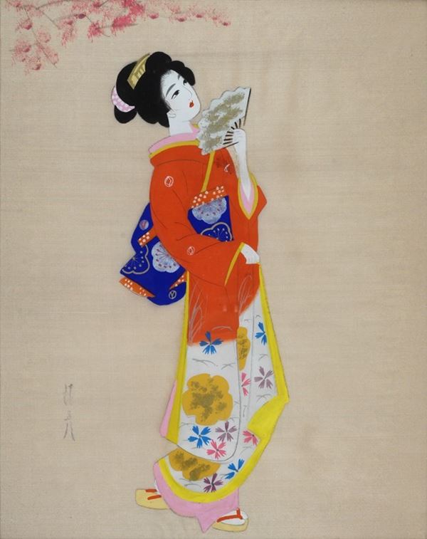 Anonimo, XX sec. : Figura femminile  - Tessuto dipinto - Auction ANTIQUES - Galleria Pananti Casa d'Aste