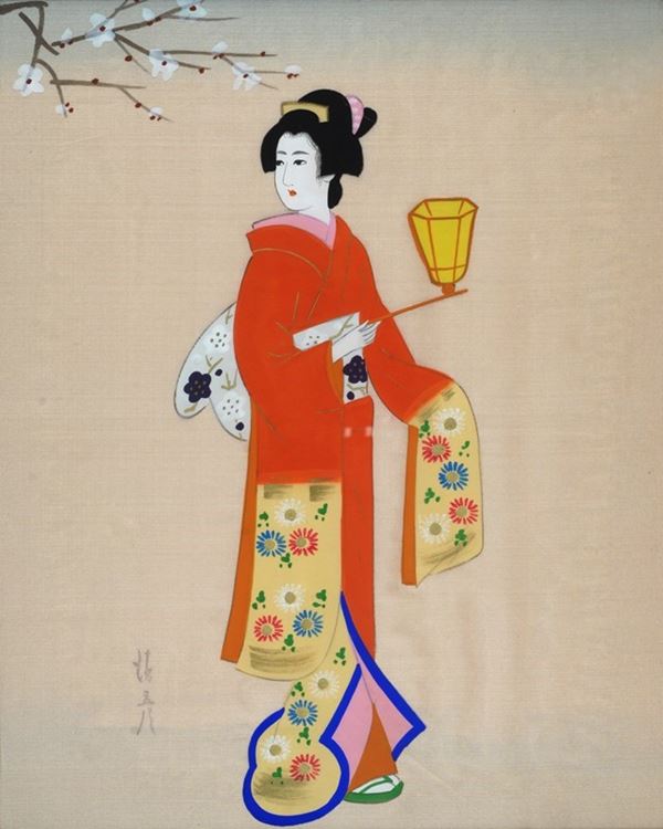Anonimo, XX sec. : Figura femminile  - Tessuto dipinto - Asta ARTE ORIENTALE - Galleria Pananti Casa d'Aste