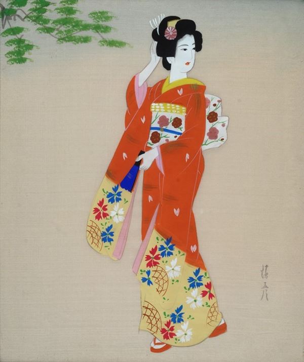 Anonimo, XX sec. : Figura femminile  - Tessuto dipinto - Auction ANTIQUES - Galleria Pananti Casa d'Aste