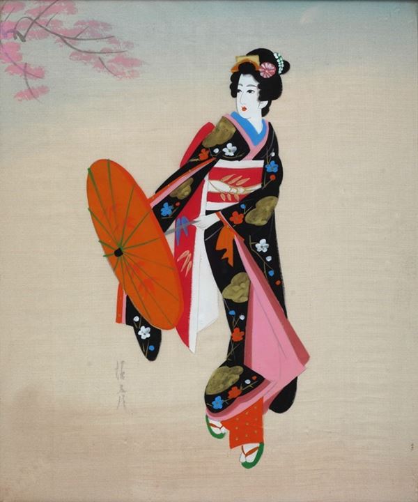 Anonimo, XX sec. : Figura femminile  - Tessuto dipinto - Asta ANTIQUARIATO - Galleria Pananti Casa d'Aste