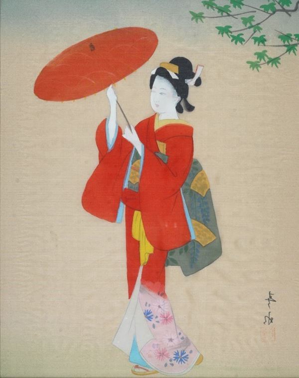Anonimo, XX sec. : Figura femminile  - Tessuto dipinto - Asta ARTE ORIENTALE - Galleria Pananti Casa d'Aste