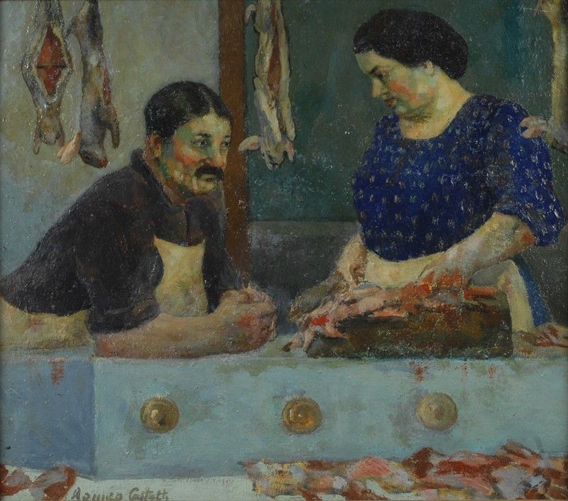 Romeo Costetti - Conversando (fronte); Paesaggio (retro)