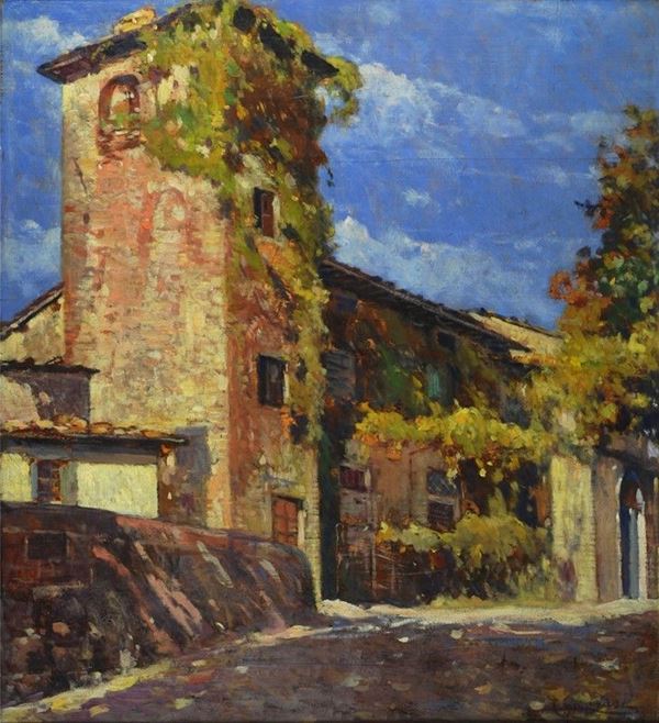 Ludovico Tommasi : La vecchia torre  (1912)  - Olio su tavola - Auction Autori del XIX e XX sec. - II - Galleria Pananti Casa d'Aste