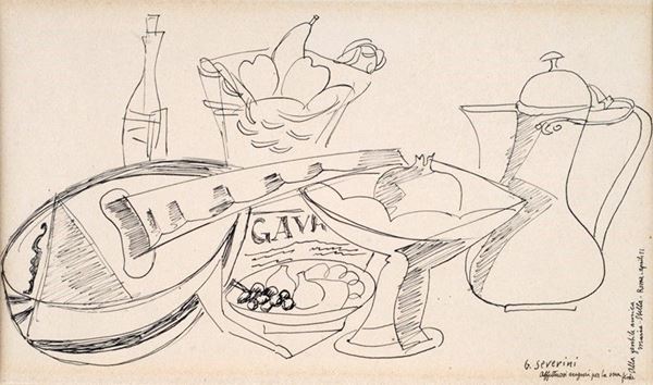 Gino Severini - Natura morta con mandolino e caffettiera