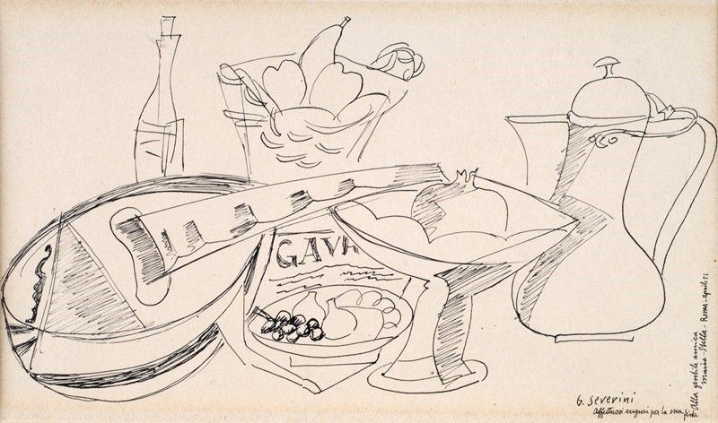 Gino Severini - Natura Morta con Mandolino e Caffettiera