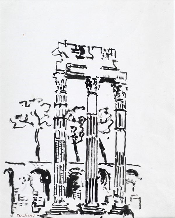 Orfeo Tamburi : Foro romano  - Inchiostro su carta - Auction STORART - ARTE MODERNA E CONTEMPORANEA - IV - Galleria Pananti Casa d'Aste