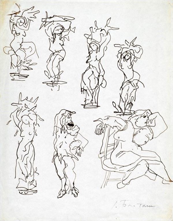 Lucio Fontana : Studi per scultura in ceramica  (1946-48)  - China su carta - Asta Arte moderna e contemporanea - III - Galleria Pananti Casa d'Aste