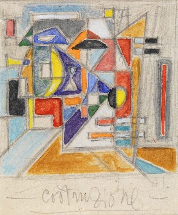 Atanasio Soldati : Costruzione  - Matita e acquerello su carta - Auction Arte moderna e contemporanea - III - Galleria Pananti Casa d'Aste