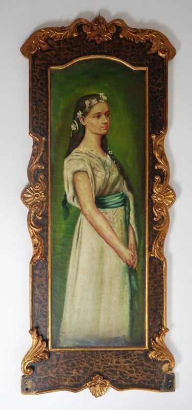 Anonimo, XIX - XX sec. : Ritratto di fanciulla  - Olio su tela riportata su tavola - Asta House sale - da un'importante collezione napoletana - Galleria Pananti Casa d'Aste