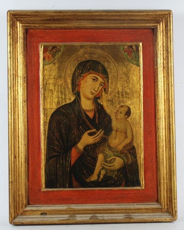 Anonimo, XIX - XX sec. : Madonna con bambino  - Olio su tavola - Asta House sale - Da un'importante collezione napoletana - Galleria Pananti Casa d'Aste