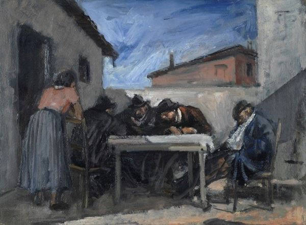Scuola Italiana, inizi XX sec. - Figure al tavolo in esterno
