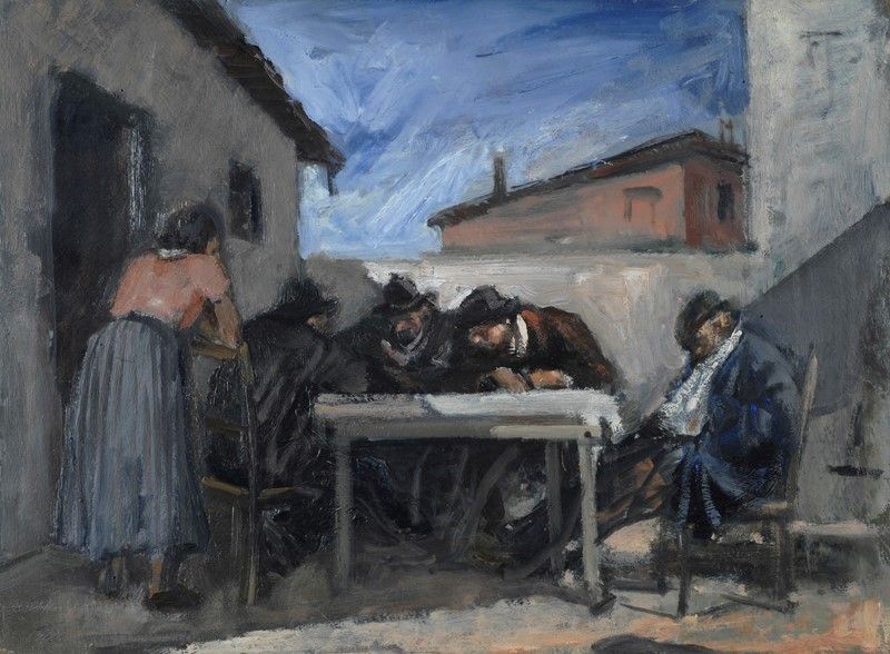 Scuola Italiana, Inizi XX Sec. - Figure al Tavolo in Esterno