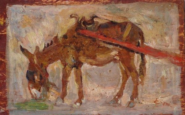 Cesare Ciani : Asinello  - Olio su legno - Auction Autori del XIX e XX sec. - II - Galleria Pananti Casa d'Aste