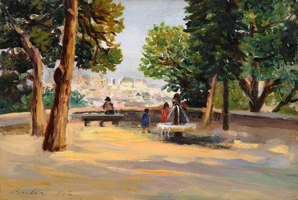 Umberto Parilli : Giardini con panorama  (1912)  - Olio su legno - Asta AUTORI DEL XIX E XX SEC - Galleria Pananti Casa d'Aste