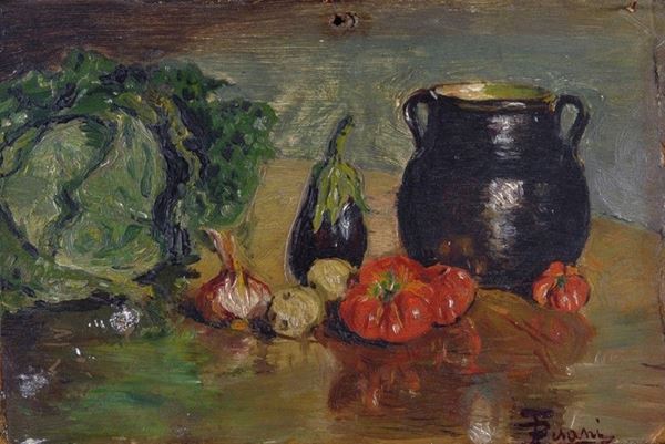 Anonimo, XIX - XX sec. : Natura morta  - Olio su compensato - Asta AUTORI DEL XIX E XX SEC - Galleria Pananti Casa d'Aste