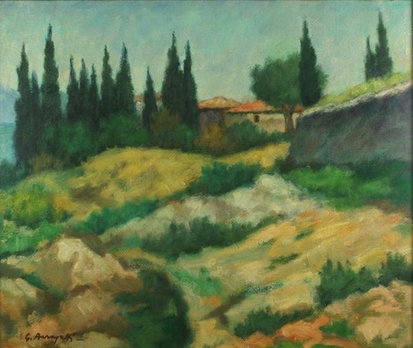 Ghino Baragatti : I cipressi dell'eremitaggio  (cm. 50x60)  - Olio su tela - Auction AUTORI DEL XIX E XX SEC - Galleria Pananti Casa d'Aste