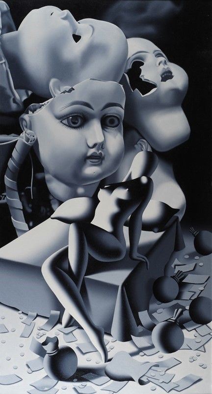 Mark Kostabi : Le bambole di ieri  (2005)  - Olio su tela - Asta Arte moderna e contemporanea - III - Galleria Pananti Casa d'Aste