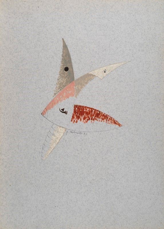 Meloniski da Villacidro : Amici del cielo  (1973)  - Tecnica mista su cartonte - Asta ARTE MODERNA - Galleria Pananti Casa d'Aste