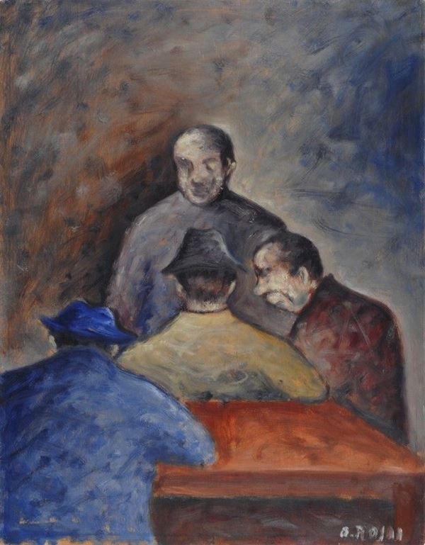 Ottone Rosai : Figure al tavolo  (1948)  - Olio su tavola - Auction Arte moderna e contemporanea - III - Galleria Pananti Casa d'Aste