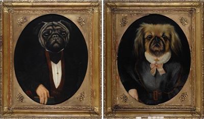 Ritratti di Cani in Abiti Ottocenteschi