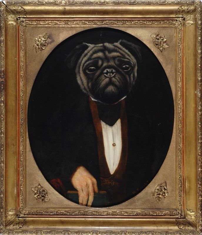 Anonimo, Fine XIX Sec. - Ritratti di Cani in Abiti Ottocenteschi