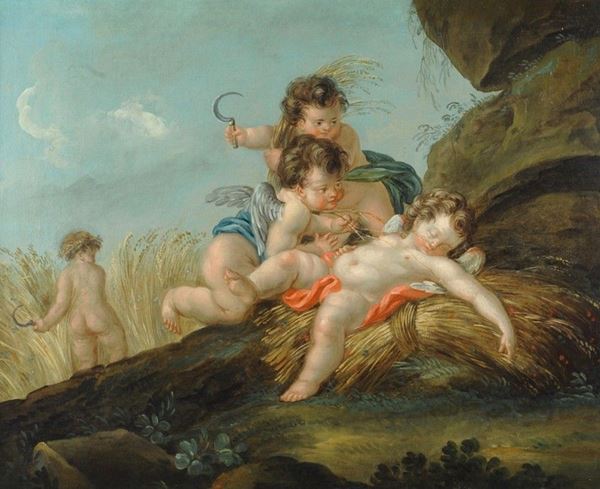 Scuola Francese, XVIII - XIX Sec. : Scherzo tra amorini  - Olio su tela - Auction STORART - I - Galleria Pananti Casa d'Aste