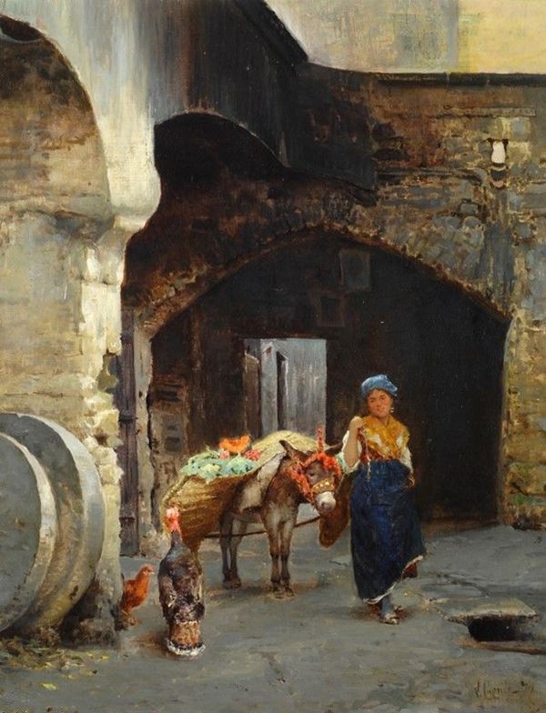 Vincenzo Caprile : Popolana con asinello  (1879)  - Olio su tela - Auction Autori del XIX e XX sec. - II - Galleria Pananti Casa d'Aste