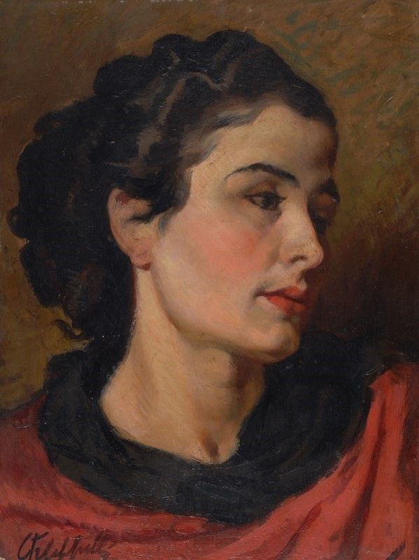 Cafiero Filippelli : Ritratto femminile  - Olio su compensato - Auction Autori del XIX e XX sec. - II - Galleria Pananti Casa d'Aste