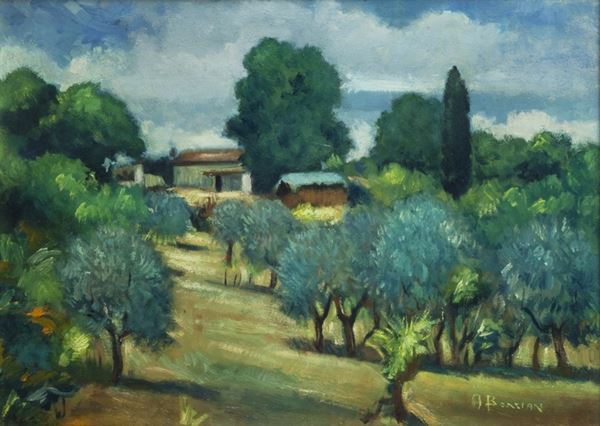 Alfredo Bonciani : Farmhouse at Elm  - Oil on the table - Auction MODERN  ART - TUSCANY AUTHORS - Galleria Pananti Casa d'Aste