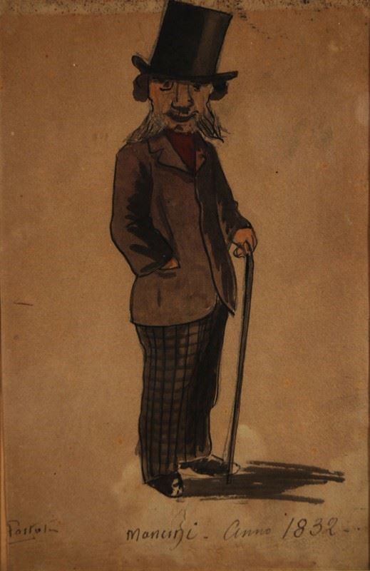 Anonimo, XIX sec. : Gentiluomo  (1832)  - Tecnica mista su carta - Asta AUTORI DEL XIX E XX SEC - Galleria Pananti Casa d'Aste