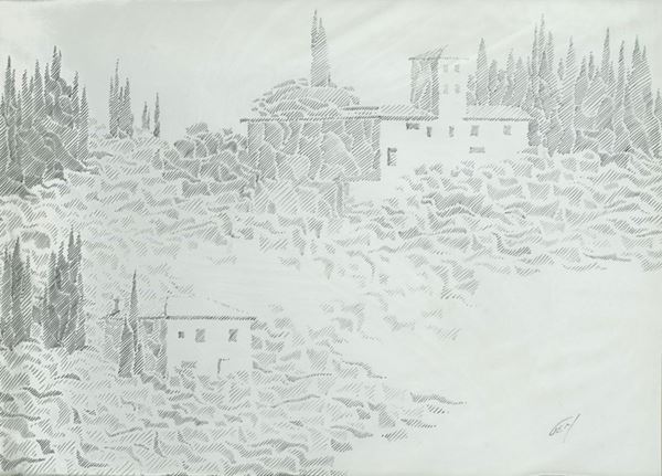John E. Melecsinsky : Avenue Michelangelo  (1964)  - Ink on paper - Auction MODERN ART - Galleria Pananti Casa d'Aste
