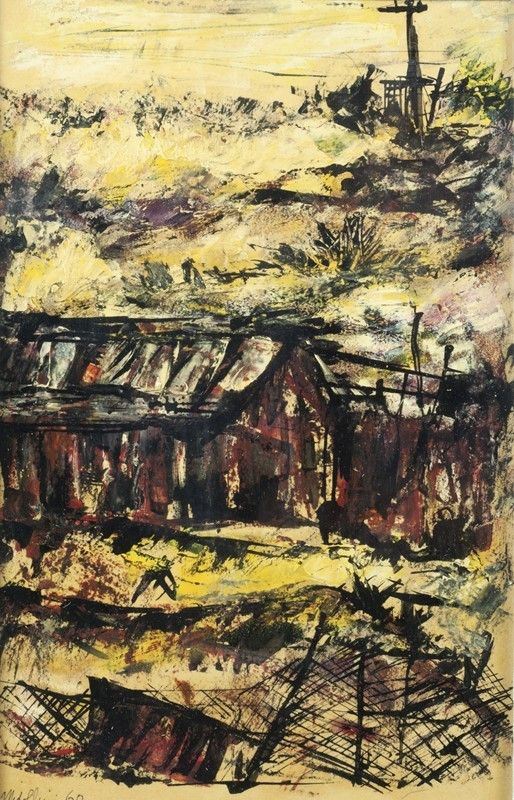 Sirio Midollini : Paesaggio  (1960)  - Tecnica mista su carta - Asta ARTE MODERNA - Galleria Pananti Casa d'Aste
